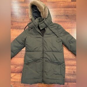 Old Navy Olive Green Women’s Parka Faux Fur Hood Pockets Size XS